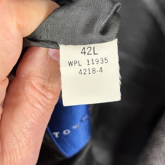 Mens 100% Shetland Wool Blazer Sport Coat Towncraft 42L Gray Herringbone Classic - Picture 5 of 13